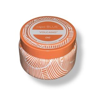 NWT Anthropologie Capri Blue Volcano Tangerine Printed Travel Tin Candle
